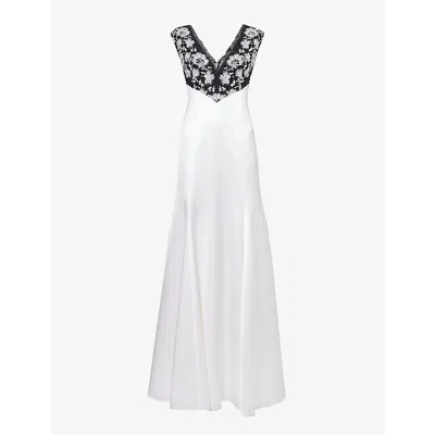 Huishan Zhang Womens White Yvonne Bead-embellished Wool-blend Gown
