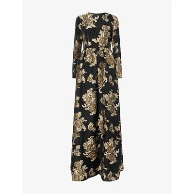 Huishan Zhang Womens Amanda Floral Woven Maxi Dress Black/gold