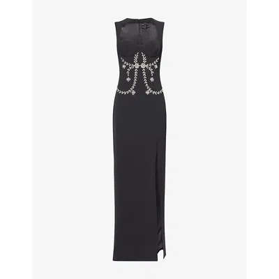 Huishan Zhang Womens Black Izmara Jewel-embellished Woven Midi Dress