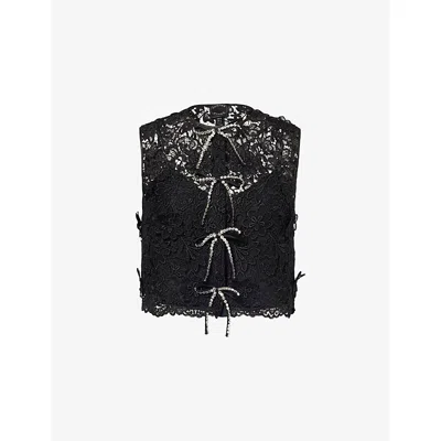 Huishan Zhang Womens Black Jack Crystal-embellished Lace Top