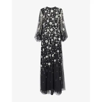Huishan Zhang Womens Black Micheline Jewel-embellished Woven Gown