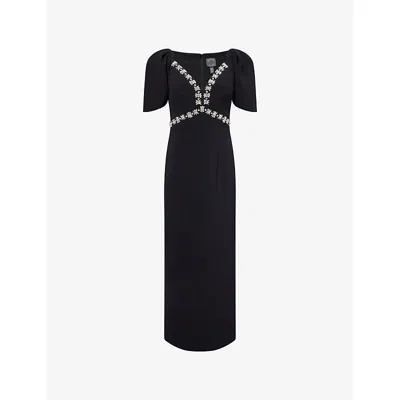Huishan Zhang Womens Myrna Crystal-embellished Stretch-woven Midi Dress Black