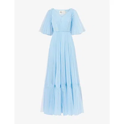 Huishan Zhang Womens  X Disney Josephine Plissé Woven Maxi Dress Blue