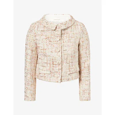Huishan Zhang Womens Boxy Round-collar Tweed Jacket Multi