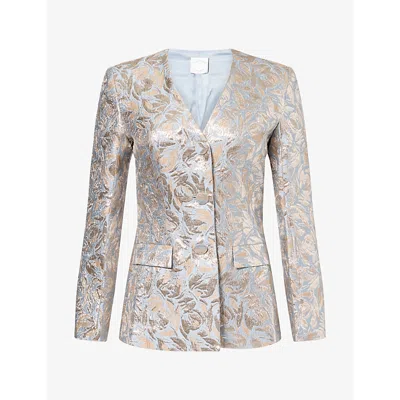 Huishan Zhang Womens Brynn Floral-pattern Jacquard Jacket Blue