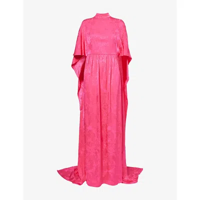 Huishan Zhang Womens Fucsia Floral Jacquard Print Draped Satin Gown In Pink