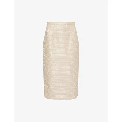 Huishan Zhang Womens Gold Oakley Jacquard Cotton-blend Midi Skirt