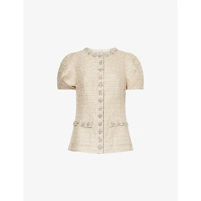 Huishan Zhang Womens Gold Olivia Jewel-embellished Woven Jacket In Brown