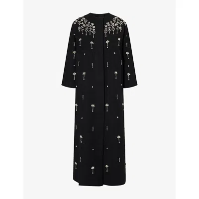 Huishan Zhang Womens Halo Embellished Cotton Blend Coat Black