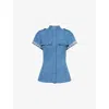 Huishan Zhang Womens Brenda Embellished Short-sleeve Denim Jacket In Blue