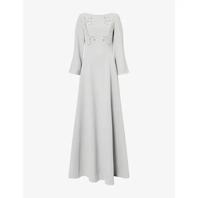 Huishan Zhang Womens Grey Clover Jewel-embellished Woven Gown In Gray
