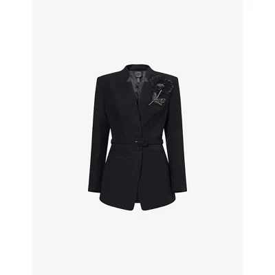 Huishan Zhang Womens Black Kieran Floral-embellished Woven Jacket