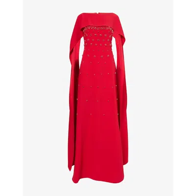 Huishan Zhang Womens Red Luanne Modest Embellished Woven Gown