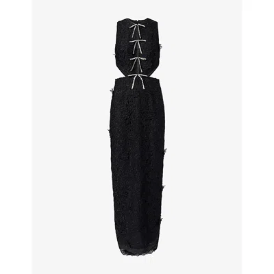 Huishan Zhang Womens Saffi Cut-out Embellished Lace Woven Gown Black