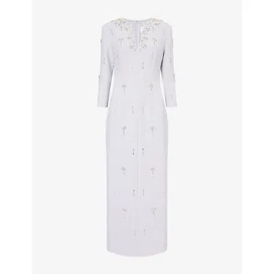 Huishan Zhang Womens  Skye Embellished Woven Midi Dress In Gray