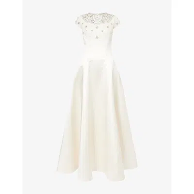Huishan Zhang Womens Ivory Margo Embellished Satin Gown In White