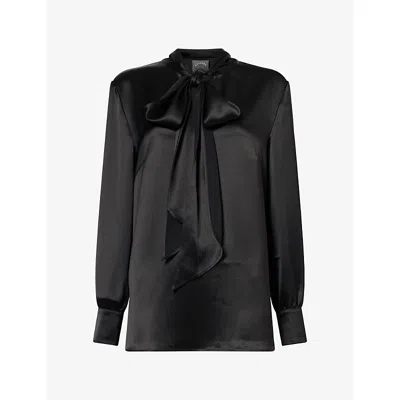 Huishan Zhang Womens June Draped Satin Blouse Black