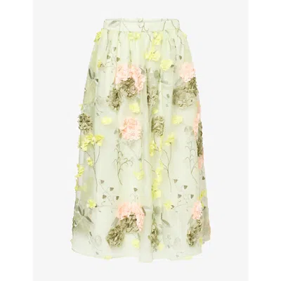 Huishan Zhang Womens Lana Floral-appliqué Silk Midi Skirt Multi Flower