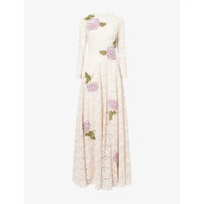 Huishan Zhang Womens Pale Pink Anissa Rhinestone-embellished Lace-embroidered Gown