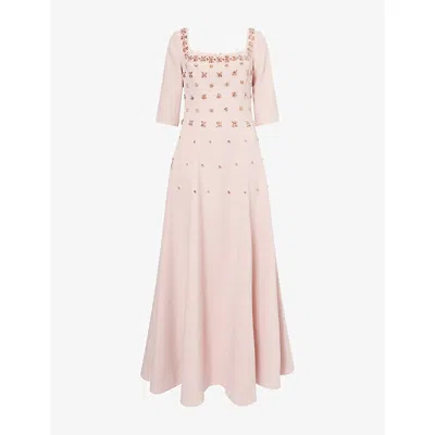 Huishan Zhang Womens Pink Daliah Embellished Woven Gown