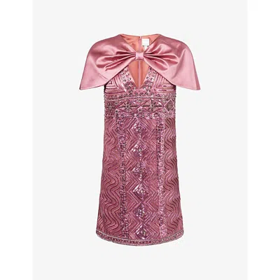 Huishan Zhang Womens Pink Kathy Embellished Satin Mini Dress