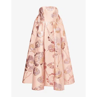 Huishan Zhang Womens Pink Multi Cheryl Floral Jacquard Midi Dress