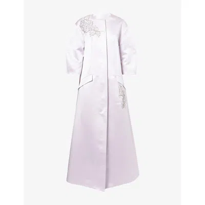 Huishan Zhang Womens Purple Prudence Crystal-embellished Satin Coat In White