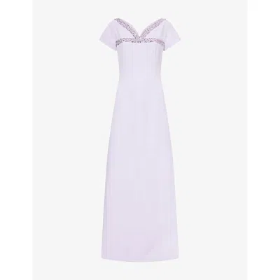 Huishan Zhang Womens Purple Quincy Jewel-embellished Woven Gown