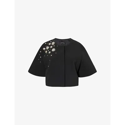 Huishan Zhang Womens  River Crystal-embellished Cropped Stretch Recycled-polyester Jacket In Crpemb Black