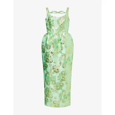 Huishan Zhang Womens Jade Sidra Floral Jacquard Midi Dress In Green