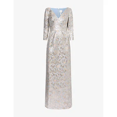 Huishan Zhang Womens Tara V-neck Jacquard Woven Maxi Gown Blue