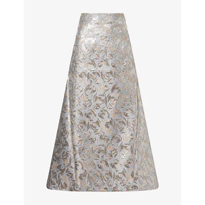 Huishan Zhang Womens Vicky Floral Jacquard Midi Skirt Blue
