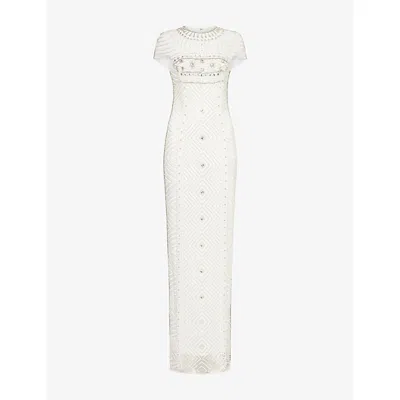 Huishan Zhang Womens White Isobel Cap-sleeve Embellished Gown