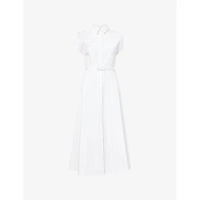 Huishan Zhang Womens White Maddalena Belted Cotton-blend Midi Dress