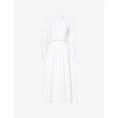 Huishan Zhang Womens White Murphy Crystal-embellished Cotton Midi Dress
