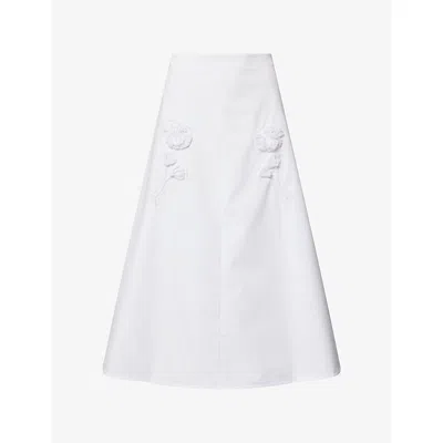 Huishan Zhang Womens White Ottavia Embroidered Cotton-blend Midi Skirt In Multi