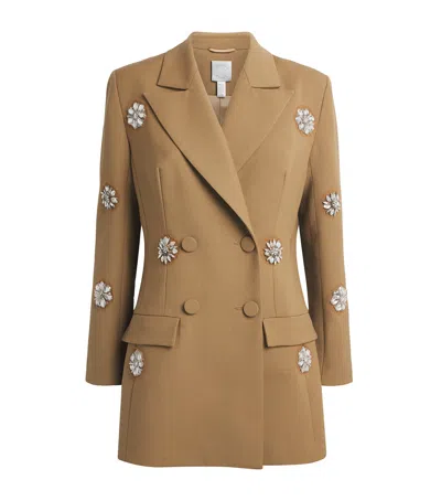 Huishan Zhang Wool Embellished Joanne Blazer In Beige