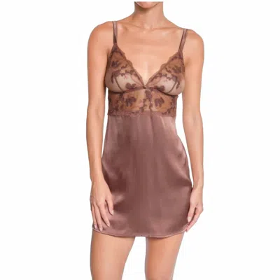Huit Floral Lace Mini Chemise In Mocha Brown