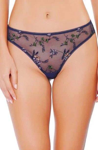 Huit Insouciante Embroidered Thong In Marine