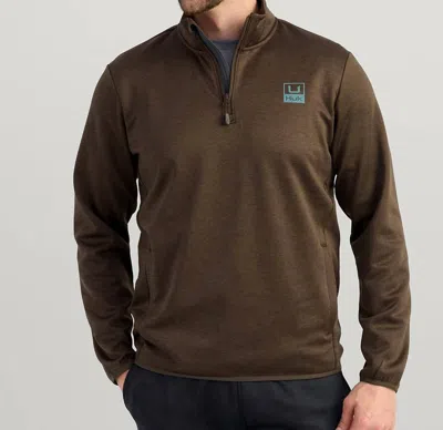 Huk Coldfront+ 1/4 Zip Pullover In Pluff Mud Heather In Brown