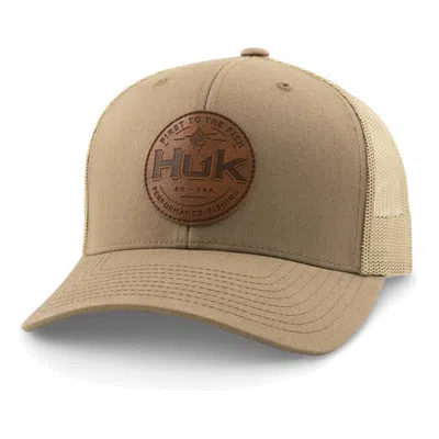 Huk Men's  Leather Patch Trucker Hat In Brown