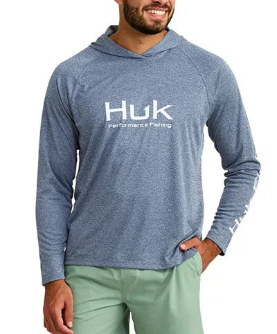 Huk Men's  Vented Pursuit Long Sleeve Hooded T-shirt In Blue
