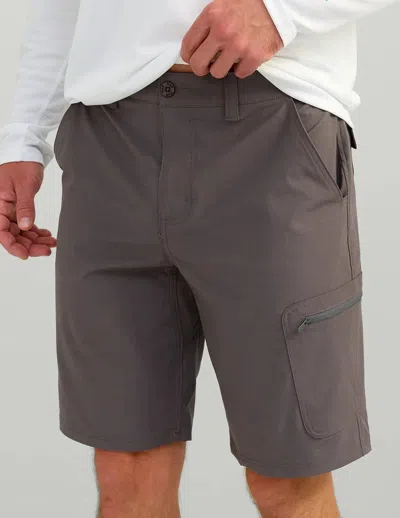 Huk Next Level Shorts Men's Iron Upf 30+ Belted Waist Fishing Ups1408 In Grey
