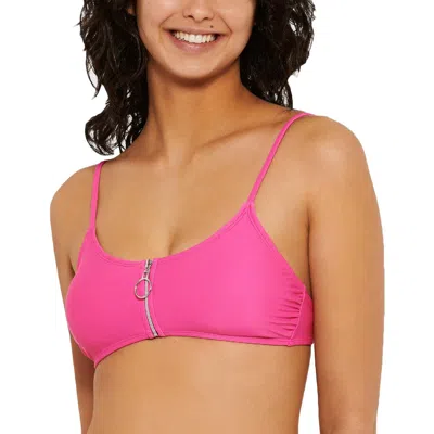 Hula Honey Womens Zipper Adjustable Swim Top Separates In Pink