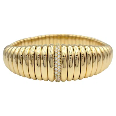 Pre-owned Hulchi Belluni Diamond Tresore Graduated Stretch Cuff Bracelet In 18 Karat Gold In Multi