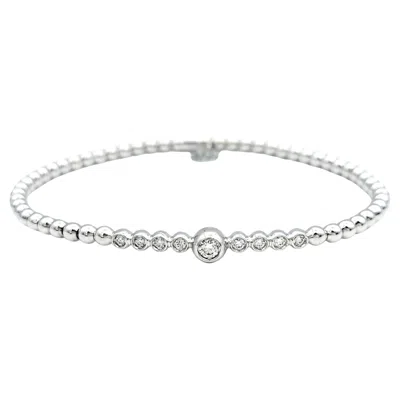 Pre-owned Hulchi Belluni Tresore Collection 3mm Stretch Bracelet White Gold With Diamonds