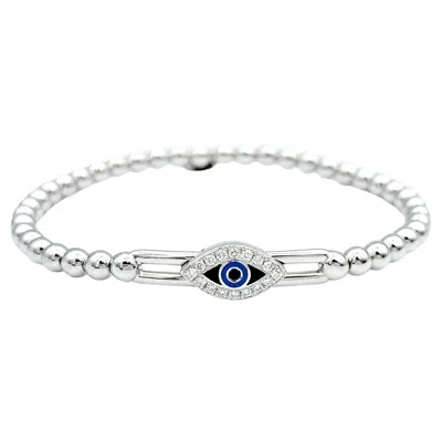 Pre-owned Hulchi Belluni Tresore Collection 4mm Stretch Bracelet Blue Evil Eye 18k Gold