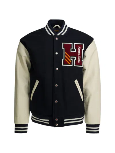 Human Made Wool And Nylon Bomber Jacket Jackets And Coats Blue In Black