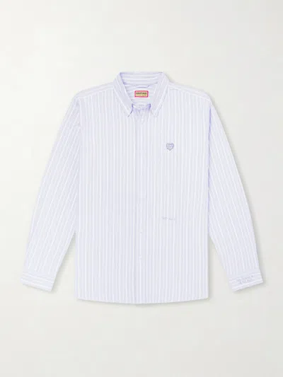 Human Made Button-down Collar Logo-appliquéd Striped Cotton Shirt In Blue