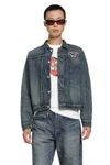 Human Made Logo-patch Pleated Denim Jacket In Blue
